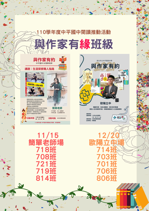 【閱讀推動】110學年度第一學期與作家有約參加班級圖片