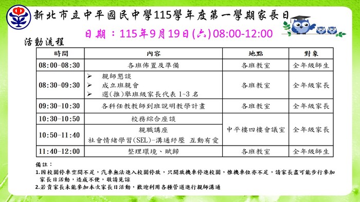 家長日當天活動流程