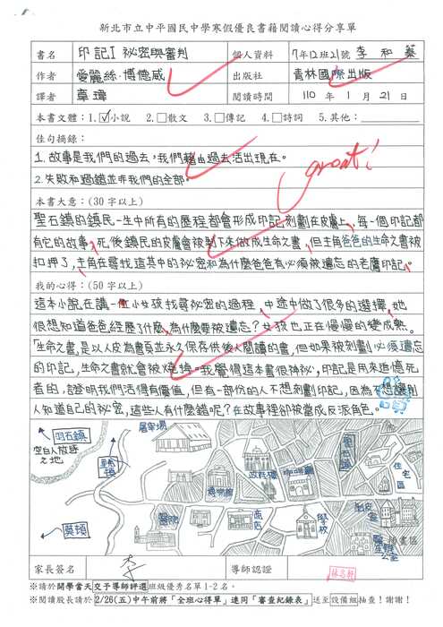 109學年度寒假閱讀心得單優秀作品