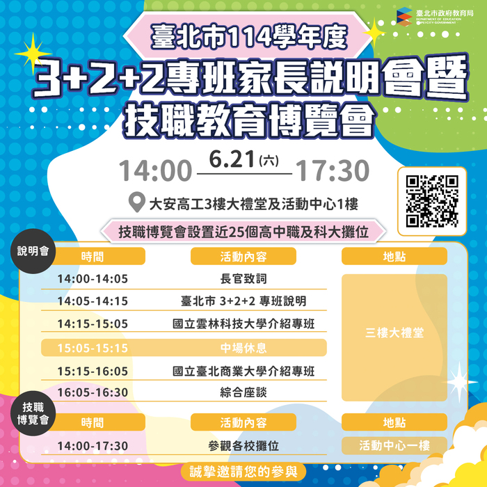 臺北市114學年度3+2+2專班家長說明會暨技 職教育博覽會圖片